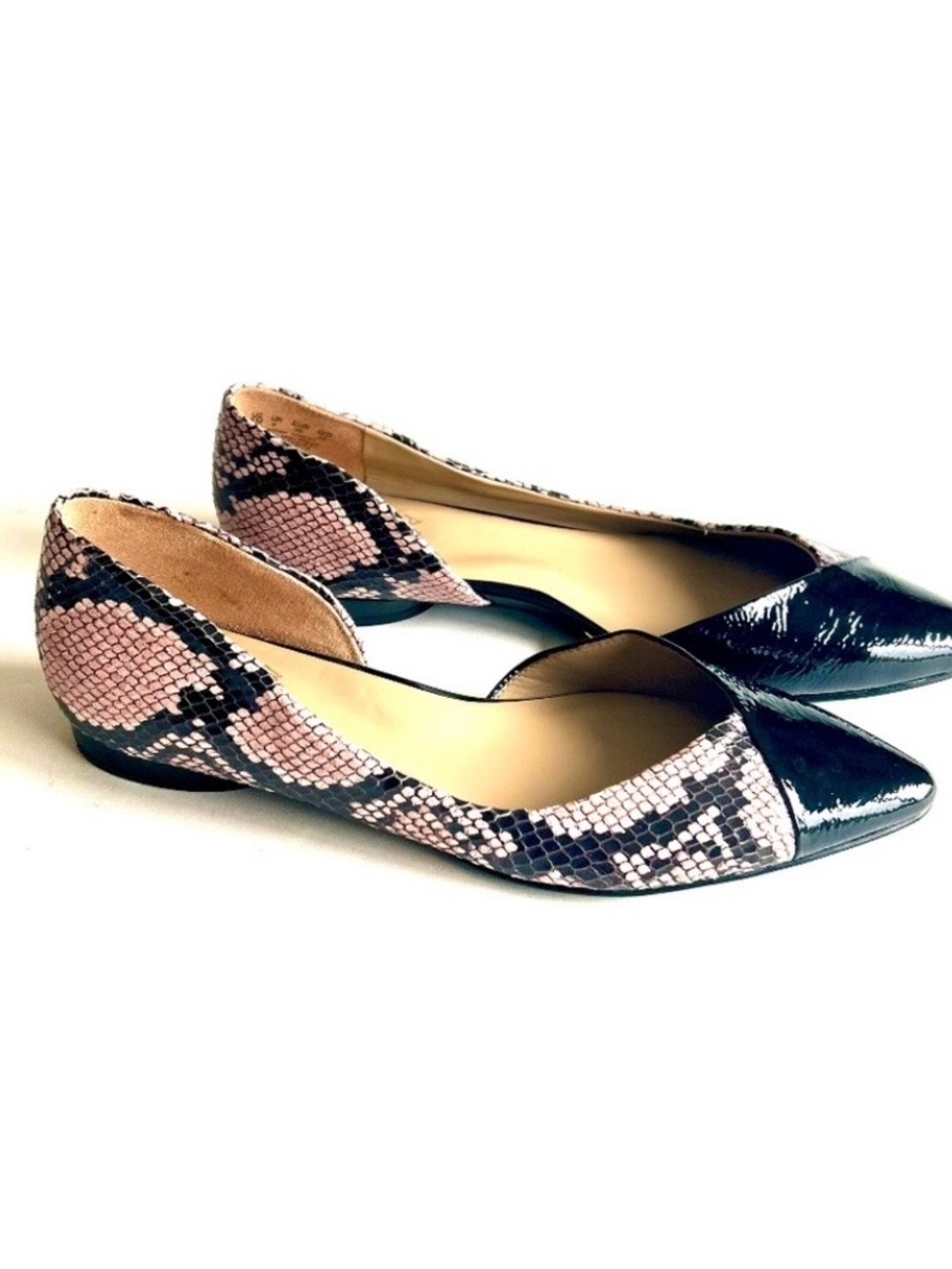 Naturalizer Black Pink Animal Print Leather Point Toe Flats size 8.